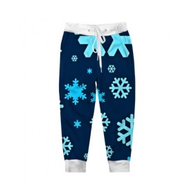 Детские брюки 3D с принтом Снежинки в Белгороде, 100% полиэстер | манжеты по низу, эластичный пояс регулируется шнурком, по бокам два кармана без застежек, внутренняя часть кармана из мелкой сетки | winter | зима | мороз | новый год | снег | снежинки | холод