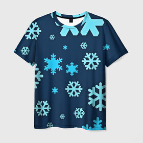 Мужская футболка 3D с принтом Снежинки в Белгороде, 100% полиэфир | прямой крой, круглый вырез горловины, длина до линии бедер | winter | зима | мороз | новый год | снег | снежинки | холод