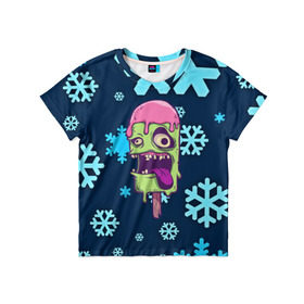 Детская футболка 3D с принтом Ice Cream в Белгороде, 100% гипоаллергенный полиэфир | прямой крой, круглый вырез горловины, длина до линии бедер, чуть спущенное плечо, ткань немного тянется | ice cream | зима | зомби | мороженое | снежинки