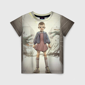 Детская футболка 3D с принтом Girl в Белгороде, 100% гипоаллергенный полиэфир | прямой крой, круглый вырез горловины, длина до линии бедер, чуть спущенное плечо, ткань немного тянется | Тематика изображения на принте: stranger things | очень странные дела