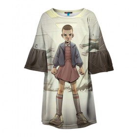 Детское платье 3D с принтом Girl в Белгороде, 100% полиэстер | прямой силуэт, чуть расширенный к низу. Круглая горловина, на рукавах — воланы | Тематика изображения на принте: stranger things | очень странные дела