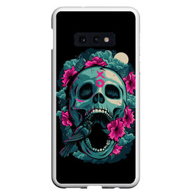 Чехол для Samsung S10E с принтом Dia de Muertos в Белгороде, Силикон | Область печати: задняя сторона чехла, без боковых панелей | кости | праздник | птица | скелет | хэллоуин | цветы | череп