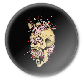 Значок с принтом Взрыв мозга в Белгороде,  металл | круглая форма, металлическая застежка в виде булавки | взрыв | мозг | праздник | скелет | хэллоуин | череп