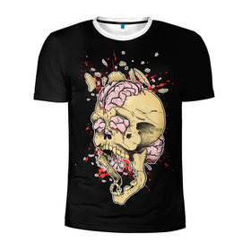 Мужская футболка 3D спортивная с принтом Взрыв мозга в Белгороде, 100% полиэстер с улучшенными характеристиками | приталенный силуэт, круглая горловина, широкие плечи, сужается к линии бедра | Тематика изображения на принте: взрыв | мозг | праздник | скелет | хэллоуин | череп