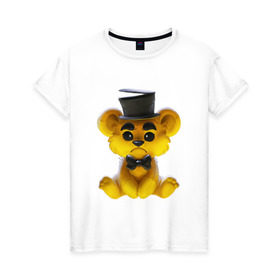 Женская футболка хлопок с принтом Golden Freddy в Белгороде, 100% хлопок | прямой крой, круглый вырез горловины, длина до линии бедер, слегка спущенное плечо | five nights at freddys | golden freddy | золотой фредди | медведь | мишка