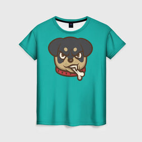 Женская футболка 3D с принтом Мультяшный ротвейлер. в Белгороде, 100% полиэфир ( синтетическое хлопкоподобное полотно) | прямой крой, круглый вырез горловины, длина до линии бедер | Тематика изображения на принте: для детей. | косточка | ошейник | пес | собака