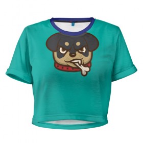 Женская футболка 3D укороченная с принтом Мультяшный ротвейлер. в Белгороде, 100% полиэстер | круглая горловина, длина футболки до линии талии, рукава с отворотами | для детей. | косточка | ошейник | пес | собака