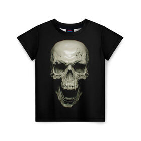 Детская футболка 3D с принтом Череп вампира в Белгороде, 100% гипоаллергенный полиэфир | прямой крой, круглый вырез горловины, длина до линии бедер, чуть спущенное плечо, ткань немного тянется | вампир | кости | кровь | скелет | ужас | хэллоуин | череп