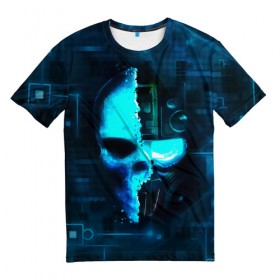 Мужская футболка 3D с принтом Tom Clancy`s череп в Белгороде, 100% полиэфир | прямой крой, круглый вырез горловины, длина до линии бедер | голова | маска | робот | череп