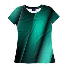 Женская футболка 3D с принтом Emerald lines в Белгороде, 100% полиэфир ( синтетическое хлопкоподобное полотно) | прямой крой, круглый вырез горловины, длина до линии бедер | Тематика изображения на принте: абстракция | геометрия | зеленый