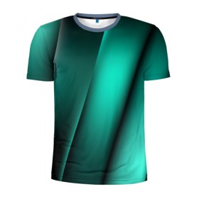 Мужская футболка 3D спортивная с принтом Emerald lines в Белгороде, 100% полиэстер с улучшенными характеристиками | приталенный силуэт, круглая горловина, широкие плечи, сужается к линии бедра | Тематика изображения на принте: абстракция | геометрия | зеленый