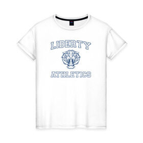 Женская футболка хлопок с принтом Liberty в Белгороде, 100% хлопок | прямой крой, круглый вырез горловины, длина до линии бедер, слегка спущенное плечо | 13 reasons why | 13 причин почему | lion | лев