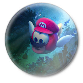 Значок с принтом Super Mario / Марио в Белгороде,  металл | круглая форма, металлическая застежка в виде булавки | Тематика изображения на принте: nintendo | марио | нинтендо
