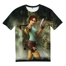 Мужская футболка 3D с принтом TOMB RAIDER в Белгороде, 100% полиэфир | прямой крой, круглый вырез горловины, длина до линии бедер | game | girl | gun | lara croft | tomb raider | девушка | игра | оружие | пистолет