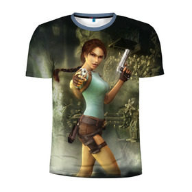 Мужская футболка 3D спортивная с принтом TOMB RAIDER в Белгороде, 100% полиэстер с улучшенными характеристиками | приталенный силуэт, круглая горловина, широкие плечи, сужается к линии бедра | Тематика изображения на принте: game | girl | gun | lara croft | tomb raider | девушка | игра | оружие | пистолет