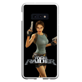 Чехол для Samsung S10E с принтом TOMB RAIDER в Белгороде, Силикон | Область печати: задняя сторона чехла, без боковых панелей | game | girl | gun | lara croft | tomb raider | девушка | игра | оружие | пистолет