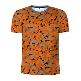 Мужская футболка 3D спортивная с принтом Осенний камуфляж в Белгороде, 100% полиэстер с улучшенными характеристиками | приталенный силуэт, круглая горловина, широкие плечи, сужается к линии бедра | военный | оронжевый | серый | черный