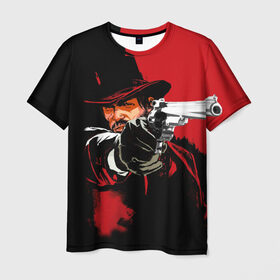Мужская футболка 3D с принтом Red Dead Redemption в Белгороде, 100% полиэфир | прямой крой, круглый вырез горловины, длина до линии бедер | cowboy | game | gun | jim | red dead redemption | rockstar | west | вестерн | дикий запад | игра | ковбой | оружие | пистолет