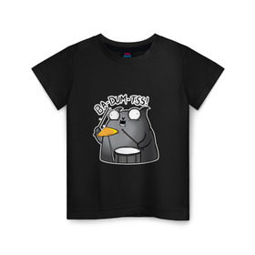 Детская футболка хлопок с принтом Ba-Dum-Tss! в Белгороде, 100% хлопок | круглый вырез горловины, полуприлегающий силуэт, длина до линии бедер | ba dum tss | mem | ба дум тс | барабан | каламбур | кот | мем | мемас | шутка