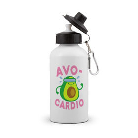 Бутылка спортивная с принтом Avo-Cardio в Белгороде, металл | емкость — 500 мл, в комплекте две пластиковые крышки и карабин для крепления | авокадо | еда | кардио | спорт