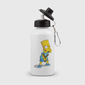 Бутылка спортивная с принтом Bart Simpson в Белгороде, металл | емкость — 500 мл, в комплекте две пластиковые крышки и карабин для крепления | Тематика изображения на принте: барт | разбойник | рогатка. | симпсоны