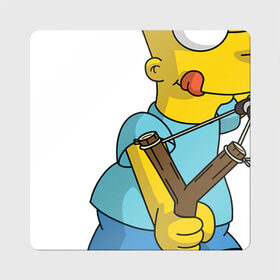 Магнит виниловый Квадрат с принтом Bart Simpson в Белгороде, полимерный материал с магнитным слоем | размер 9*9 см, закругленные углы | Тематика изображения на принте: барт | разбойник | рогатка. | симпсоны