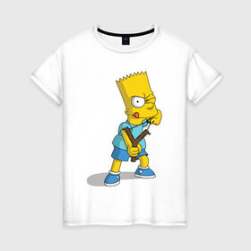 Женская футболка хлопок с принтом Bart Simpson в Белгороде, 100% хлопок | прямой крой, круглый вырез горловины, длина до линии бедер, слегка спущенное плечо | барт | разбойник | рогатка. | симпсоны