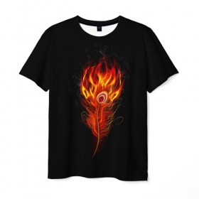 Мужская футболка 3D с принтом Огненное перо в Белгороде, 100% полиэфир | прямой крой, круглый вырез горловины, длина до линии бедер | fire | flame | in fire | smoke | в огне | дым | огненное перо | огненный | огонь