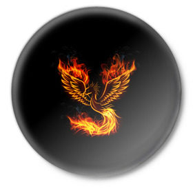 Значок с принтом Феникс в Белгороде,  металл | круглая форма, металлическая застежка в виде булавки | fire | flame | in fire | smoke | в огне | дым | огненный | огонь