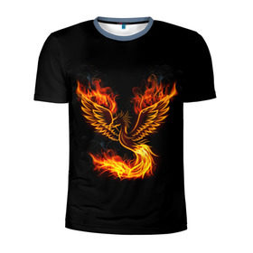 Мужская футболка 3D спортивная с принтом Феникс в Белгороде, 100% полиэстер с улучшенными характеристиками | приталенный силуэт, круглая горловина, широкие плечи, сужается к линии бедра | fire | flame | in fire | smoke | в огне | дым | огненный | огонь