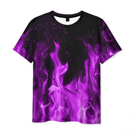Мужская футболка 3D с принтом Фиолетовый огонь в Белгороде, 100% полиэфир | прямой крой, круглый вырез горловины, длина до линии бедер | лиловый | пламя | яркий