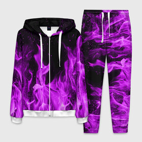Мужской костюм 3D с принтом Фиолетовый огонь в Белгороде, 100% полиэстер | Манжеты и пояс оформлены тканевой резинкой, двухслойный капюшон со шнурком для регулировки, карманы спереди | Тематика изображения на принте: лиловый | пламя | яркий