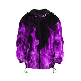 Детская куртка 3D с принтом Фиолетовый огонь в Белгороде, 100% полиэстер | застежка — молния, подол и капюшон оформлены резинкой с фиксаторами, по бокам — два кармана без застежек, один потайной карман на груди, плотность верхнего слоя — 90 г/м2; плотность флисового подклада — 260 г/м2 | лиловый | пламя | яркий