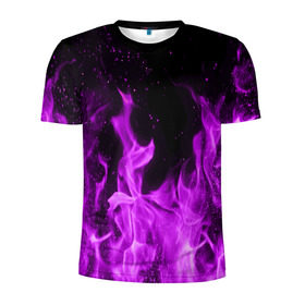 Мужская футболка 3D спортивная с принтом Фиолетовый огонь в Белгороде, 100% полиэстер с улучшенными характеристиками | приталенный силуэт, круглая горловина, широкие плечи, сужается к линии бедра | лиловый | пламя | яркий