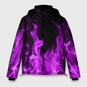 Мужская зимняя куртка 3D с принтом Фиолетовый огонь в Белгороде, верх — 100% полиэстер; подкладка — 100% полиэстер; утеплитель — 100% полиэстер | длина ниже бедра, свободный силуэт Оверсайз. Есть воротник-стойка, отстегивающийся капюшон и ветрозащитная планка. 

Боковые карманы с листочкой на кнопках и внутренний карман на молнии. | Тематика изображения на принте: лиловый | пламя | яркий