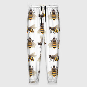 Мужские брюки 3D с принтом Пчелы в Белгороде, 100% полиэстер | манжеты по низу, эластичный пояс регулируется шнурком, по бокам два кармана без застежек, внутренняя часть кармана из мелкой сетки | белый | желтый | крылья | мед | черный
