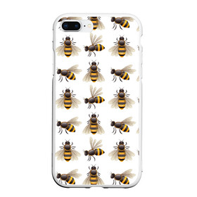 Чехол для iPhone 7Plus/8 Plus матовый с принтом Пчелы в Белгороде, Силикон | Область печати: задняя сторона чехла, без боковых панелей | белый | желтый | крылья | мед | черный