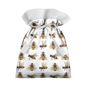 Подарочный 3D мешок с принтом Пчелы в Белгороде, 100% полиэстер | Размер: 29*39 см | белый | желтый | крылья | мед | черный