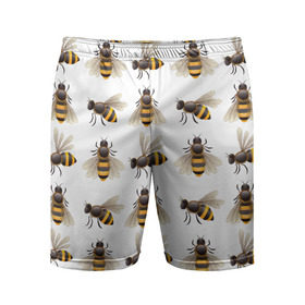 Мужские шорты 3D спортивные с принтом Пчелы в Белгороде,  |  | белый | желтый | крылья | мед | черный