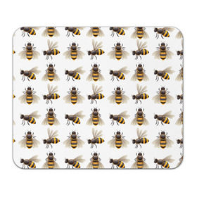 Коврик прямоугольный с принтом Пчелы в Белгороде, натуральный каучук | размер 230 х 185 мм; запечатка лицевой стороны | белый | желтый | крылья | мед | черный