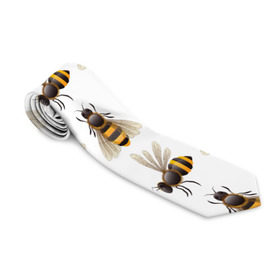 Галстук 3D с принтом Пчелы в Белгороде, 100% полиэстер | Длина 148 см; Плотность 150-180 г/м2 | Тематика изображения на принте: белый | желтый | крылья | мед | черный