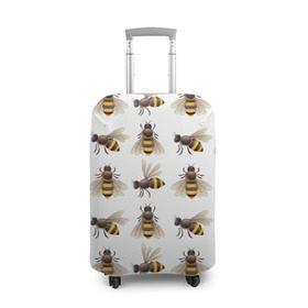 Чехол для чемодана 3D с принтом Пчелы в Белгороде, 86% полиэфир, 14% спандекс | двустороннее нанесение принта, прорези для ручек и колес | белый | желтый | крылья | мед | черный