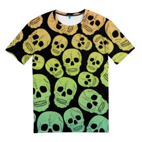 Мужская футболка 3D с принтом Веселый хэллоуин в Белгороде, 100% полиэфир | прямой крой, круглый вырез горловины, длина до линии бедер | зеленый | кости | цвет | череп | черный