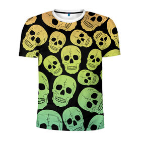 Мужская футболка 3D спортивная с принтом Веселый хэллоуин в Белгороде, 100% полиэстер с улучшенными характеристиками | приталенный силуэт, круглая горловина, широкие плечи, сужается к линии бедра | зеленый | кости | цвет | череп | черный