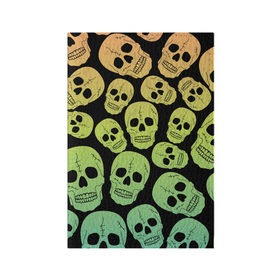 Обложка для паспорта матовая кожа с принтом Веселый хэллоуин в Белгороде, натуральная матовая кожа | размер 19,3 х 13,7 см; прозрачные пластиковые крепления | Тематика изображения на принте: зеленый | кости | цвет | череп | черный