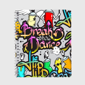 Тетрадь с принтом Graffiti в Белгороде, 100% бумага | 48 листов, плотность листов — 60 г/м2, плотность картонной обложки — 250 г/м2. Листы скреплены сбоку удобной пружинной спиралью. Уголки страниц и обложки скругленные. Цвет линий — светло-серый
 | Тематика изображения на принте: break | dance | graffiti | hip hop | rap | граффити | рэп | скейтборд | хип хоп