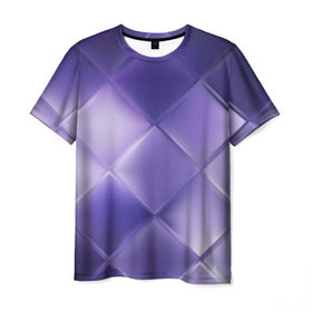 Мужская футболка 3D с принтом Фиолетовые грани в Белгороде, 100% полиэфир | прямой крой, круглый вырез горловины, длина до линии бедер | Тематика изображения на принте: абстракция | геометрия | квадрат | текстура | фиолетовый