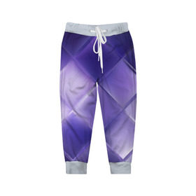Детские брюки 3D с принтом Фиолетовые грани в Белгороде, 100% полиэстер | манжеты по низу, эластичный пояс регулируется шнурком, по бокам два кармана без застежек, внутренняя часть кармана из мелкой сетки | абстракция | геометрия | квадрат | текстура | фиолетовый