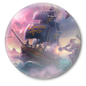 Значок с принтом Sea of thieves в Белгороде,  металл | круглая форма, металлическая застежка в виде булавки | mmo | море | пират | пираты | сокровища | сокровище