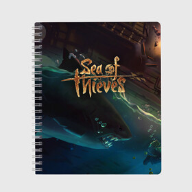 Тетрадь с принтом Sea of thieves в Белгороде, 100% бумага | 48 листов, плотность листов — 60 г/м2, плотность картонной обложки — 250 г/м2. Листы скреплены сбоку удобной пружинной спиралью. Уголки страниц и обложки скругленные. Цвет линий — светло-серый
 | Тематика изображения на принте: sea of thieves